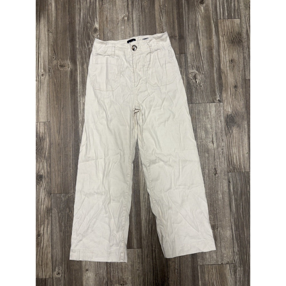 Maeve Anthropologie The Colette Cropped Linen Wide Leg Pants Ivory High Rise 27"